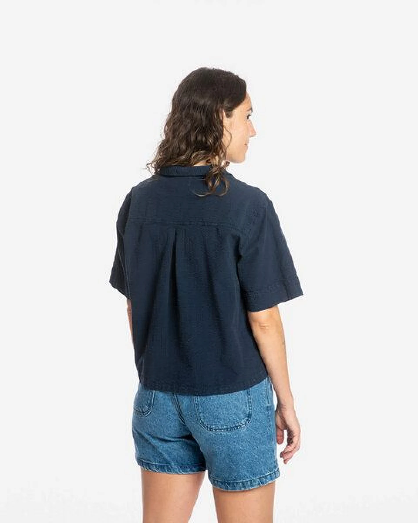 Matona Seersucker Kurzarm-Bluse navy – Ansicht 4