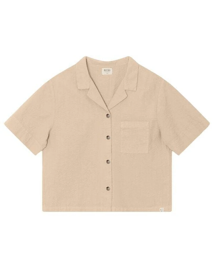 Matona Seersucker Kurzarm-Bluse sand