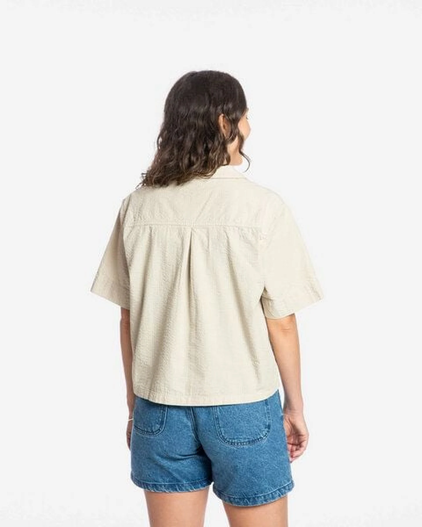 Matona Seersucker Kurzarm-Bluse sand – Ansicht 4