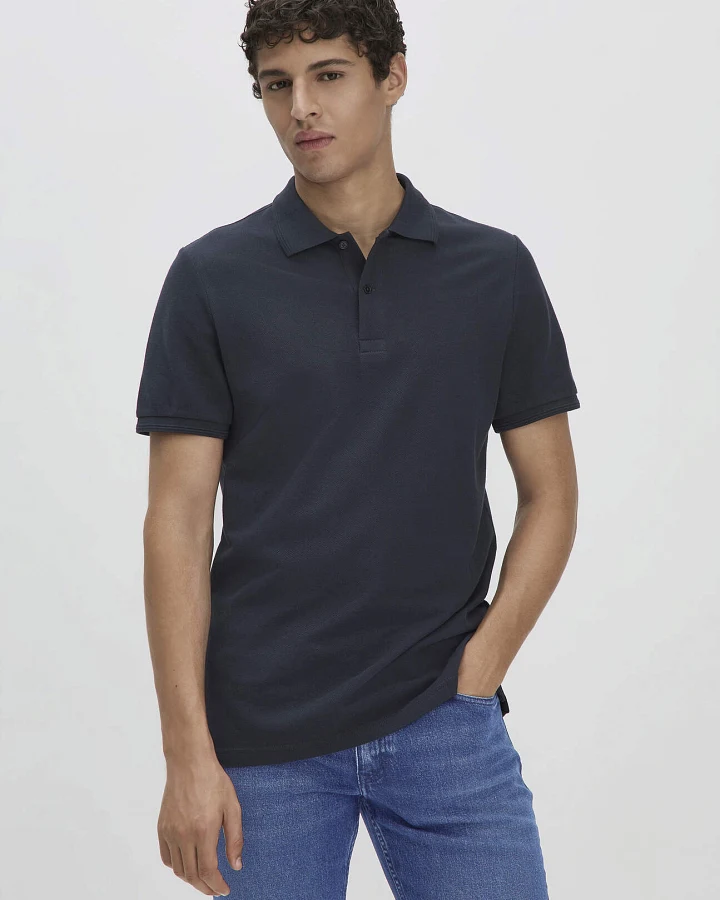 hessnatur Herren Piqué Polo Regular aus Bio-Baumwolle - blau - Größe 46