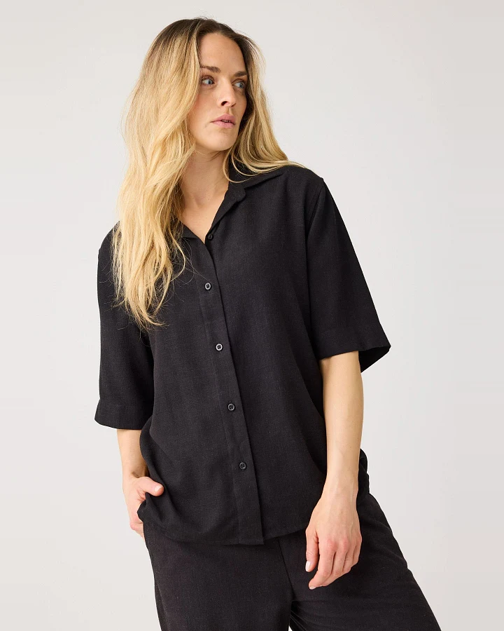 Bluse Loose Linen Mix Schwarz
