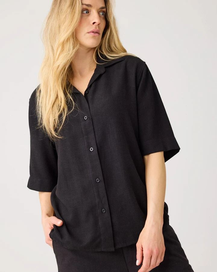 Bluse Loose Linen Mix Schwarz
