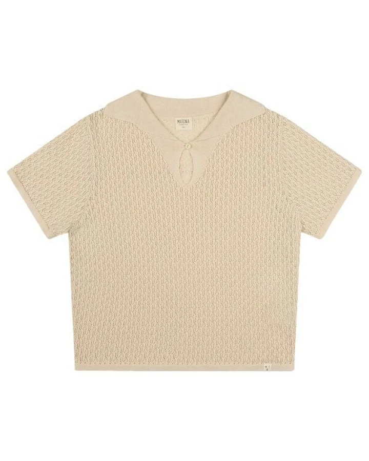 Matona Kurzarm-Bluse Pointelle bone