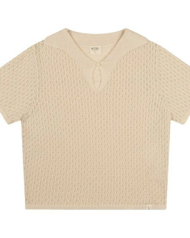 Matona Kurzarm-Bluse Pointelle bone