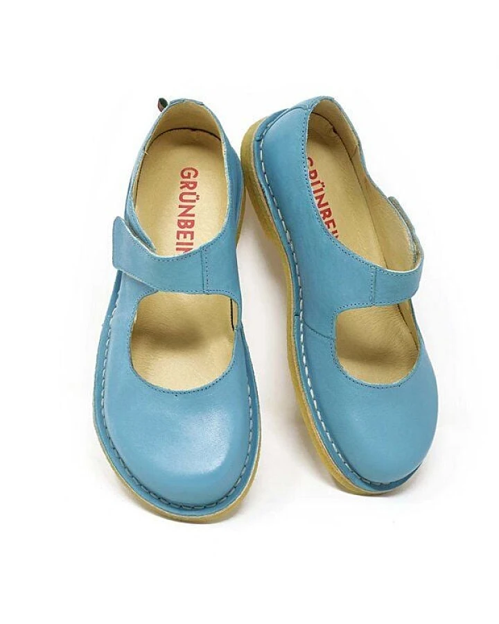 Grünbein Shoes Spangen-Ballerinas Gerda Naturform blau
