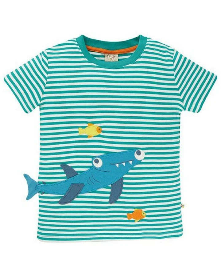 Frugi T-Shirt Hai Joshua in smaragdgrün-weiss gestreift
