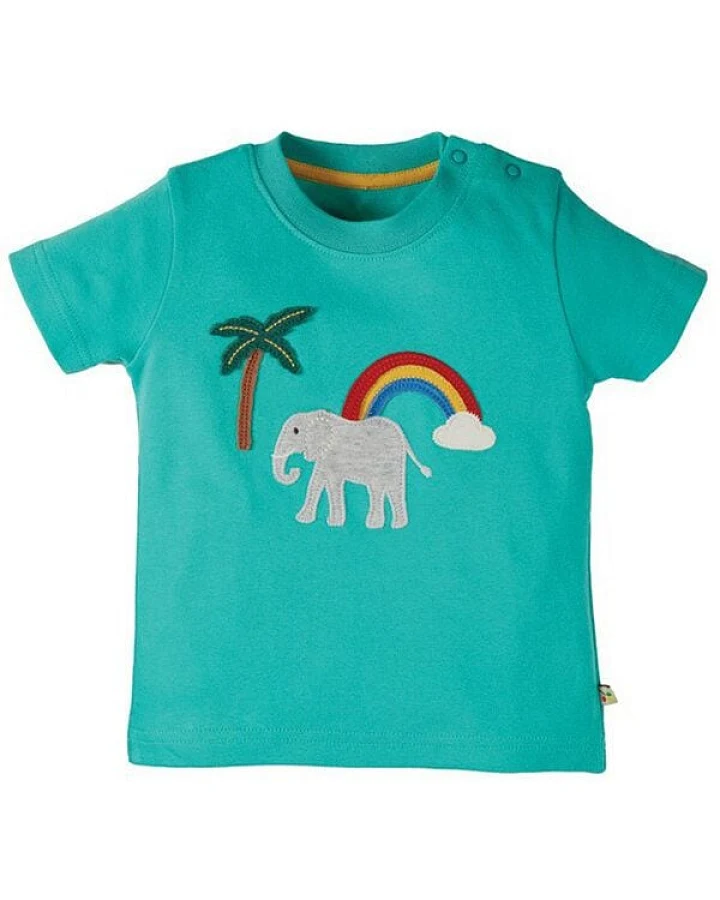 Frugi T-Shirt Elefant in Pazifik-grün
