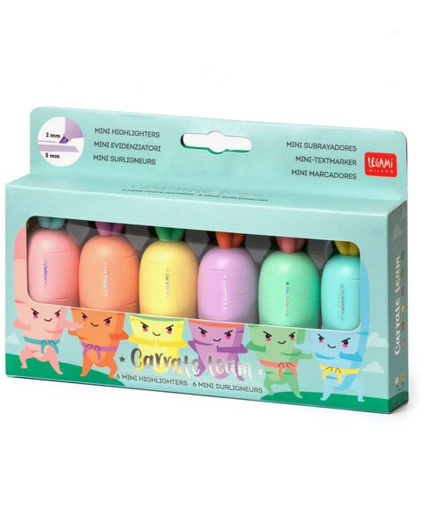 Legami Mini-Textmarker im 6er-Set - Carrate Team – Ansicht 4