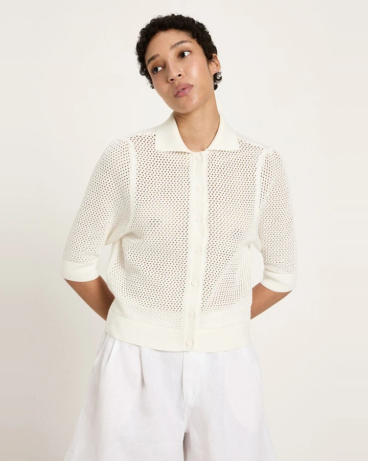 Strickjacke Kurzarm Off White