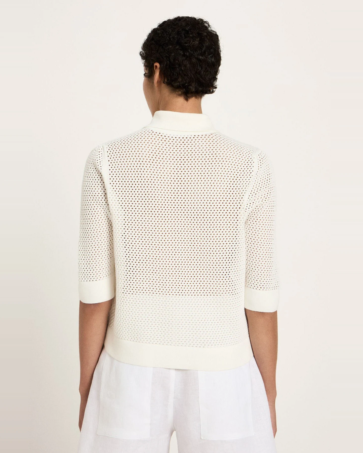 Strickjacke Kurzarm Off White – Ansicht 3