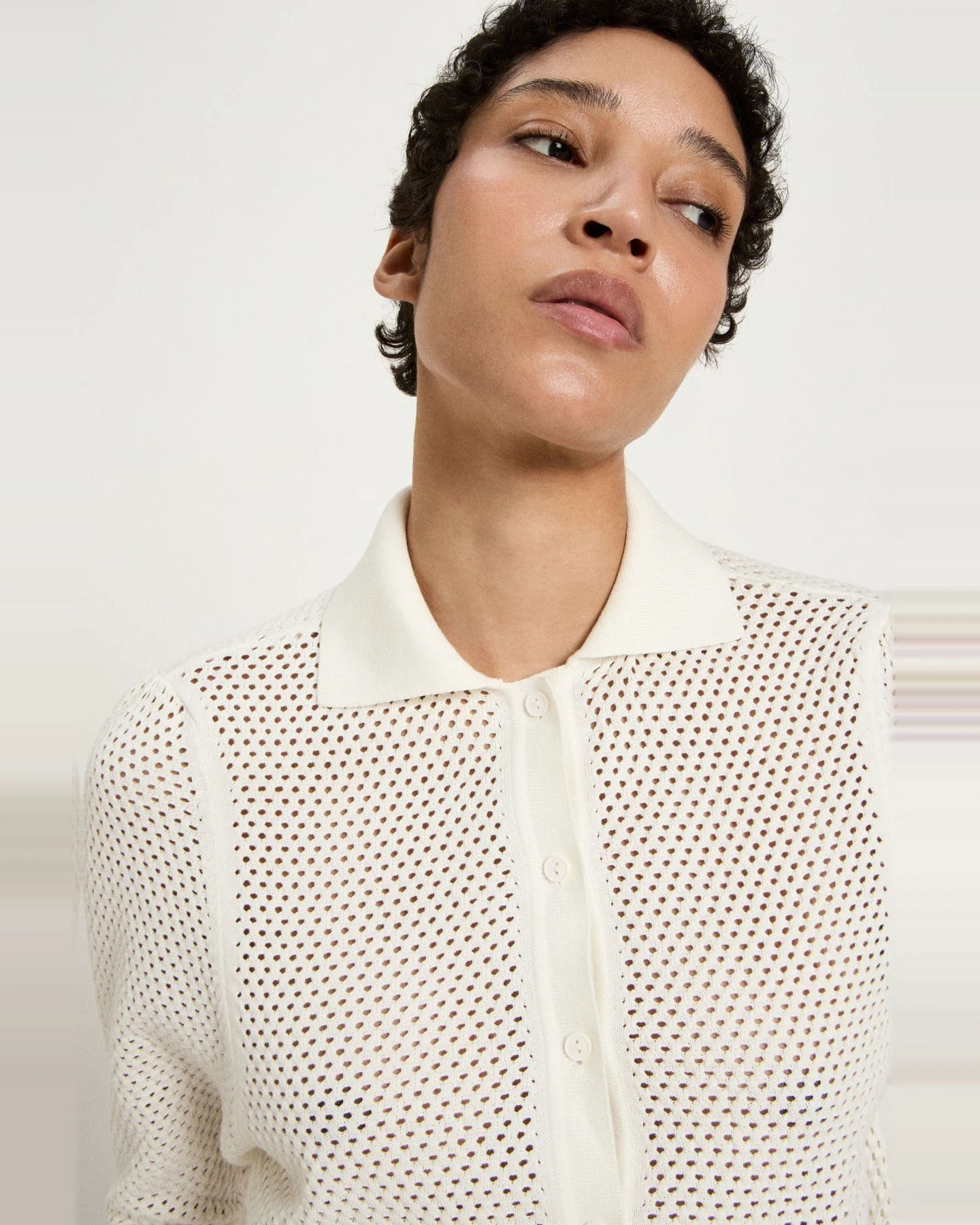 Strickjacke Kurzarm Off White – Ansicht 5