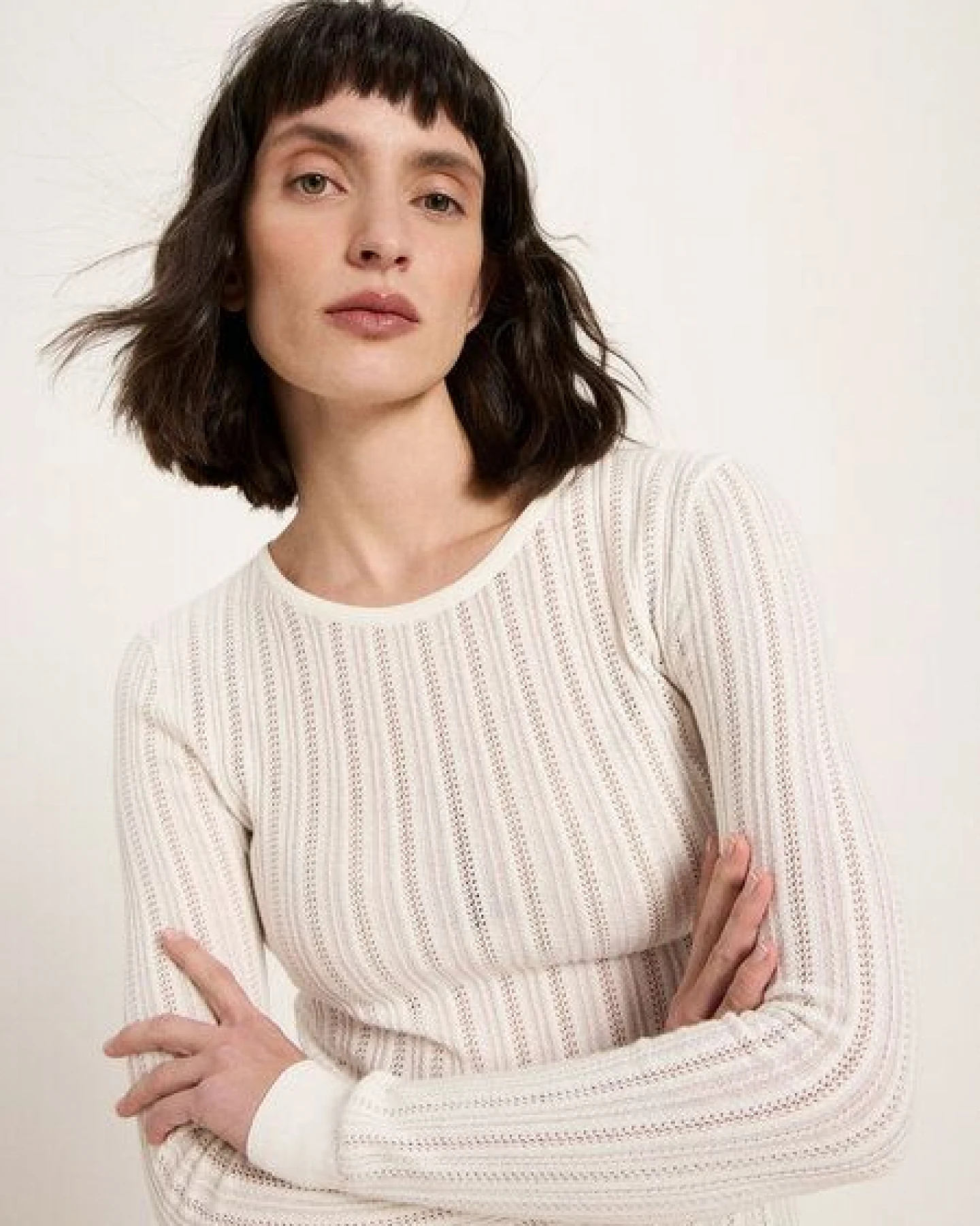 LANIUS Pointelle-Pullover aus Bio-Baumwolle – Ansicht 4