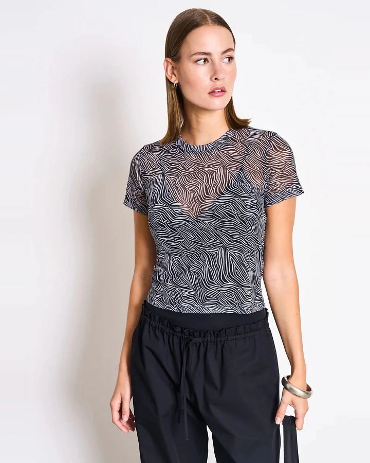 T-Shirt Evie Mesh Zebra Print Schwarz