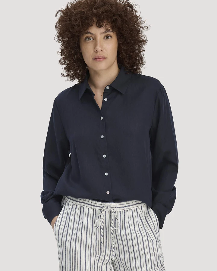 hessnatur Damen Bluse Relaxed aus TENCEL™ Lyocell - blau - Größe 34