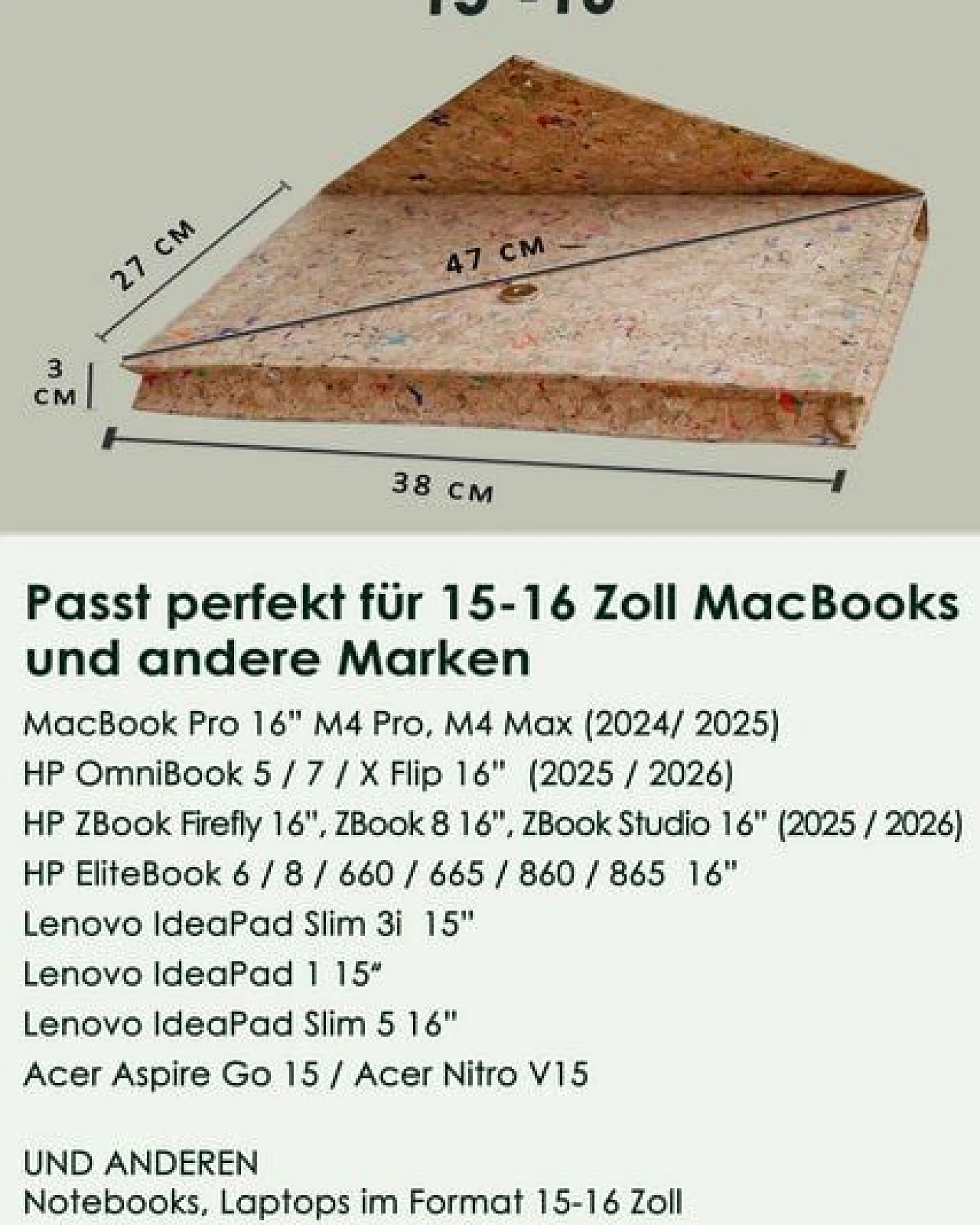 BY COPALA Gefütterte 15–16 Zoll Laptoptasche aus Kork – Ansicht 4