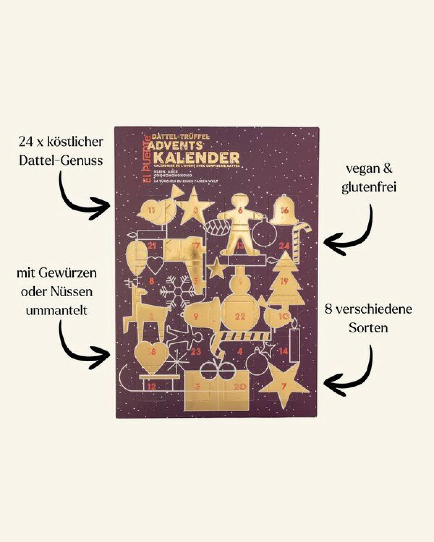 El Puente Veganer Bio Dattel-Trüffel Adventskalender – Ansicht 2