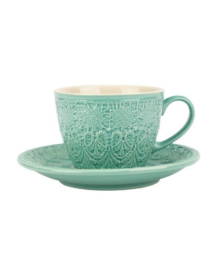 El Puente "Bloom" Cappuccinotasse aus Keramik in Türkis