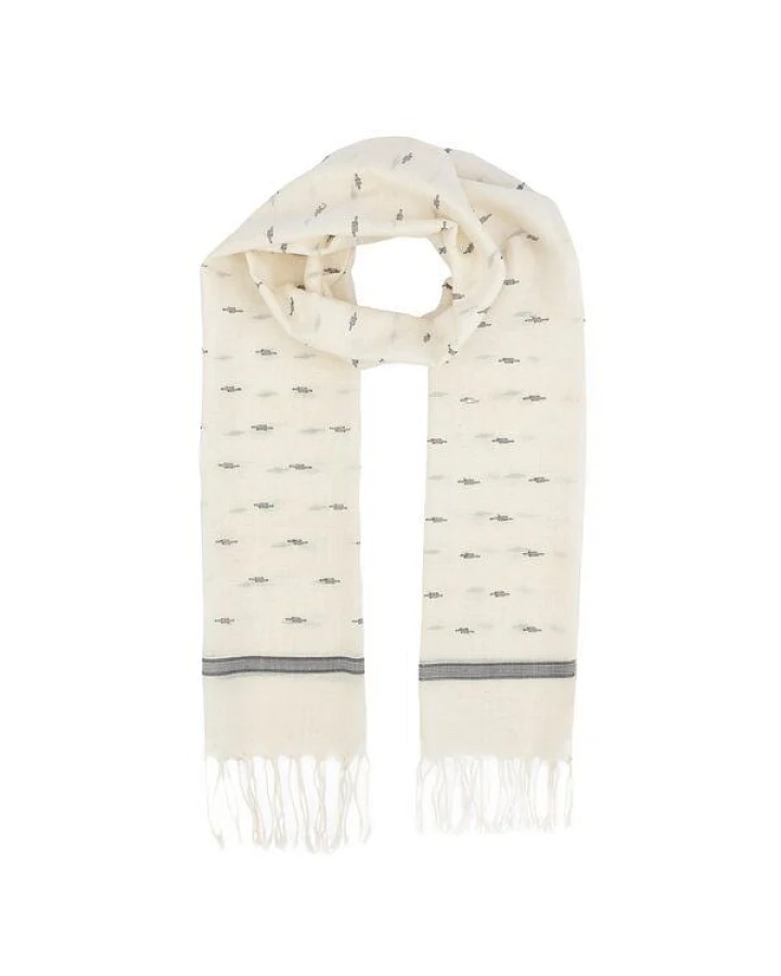 El Puente Schal aus Baumwolle in Creme mit grauen Details