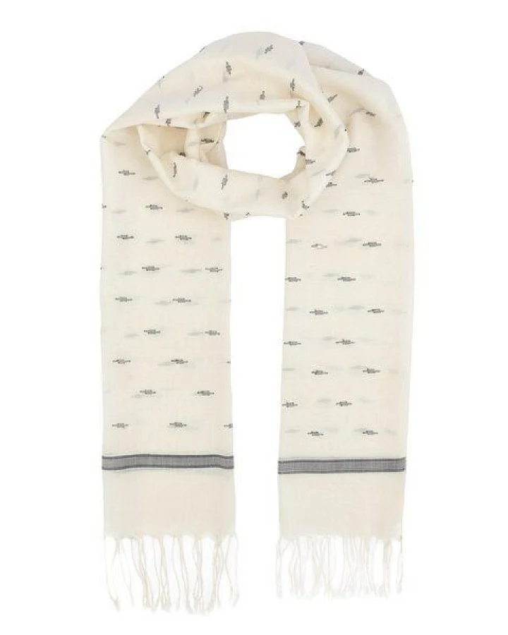 El Puente Schal aus Baumwolle in Creme mit grauen Details