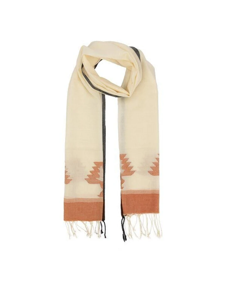 El Puente Schal aus Baumwolle in Creme mit roten Details