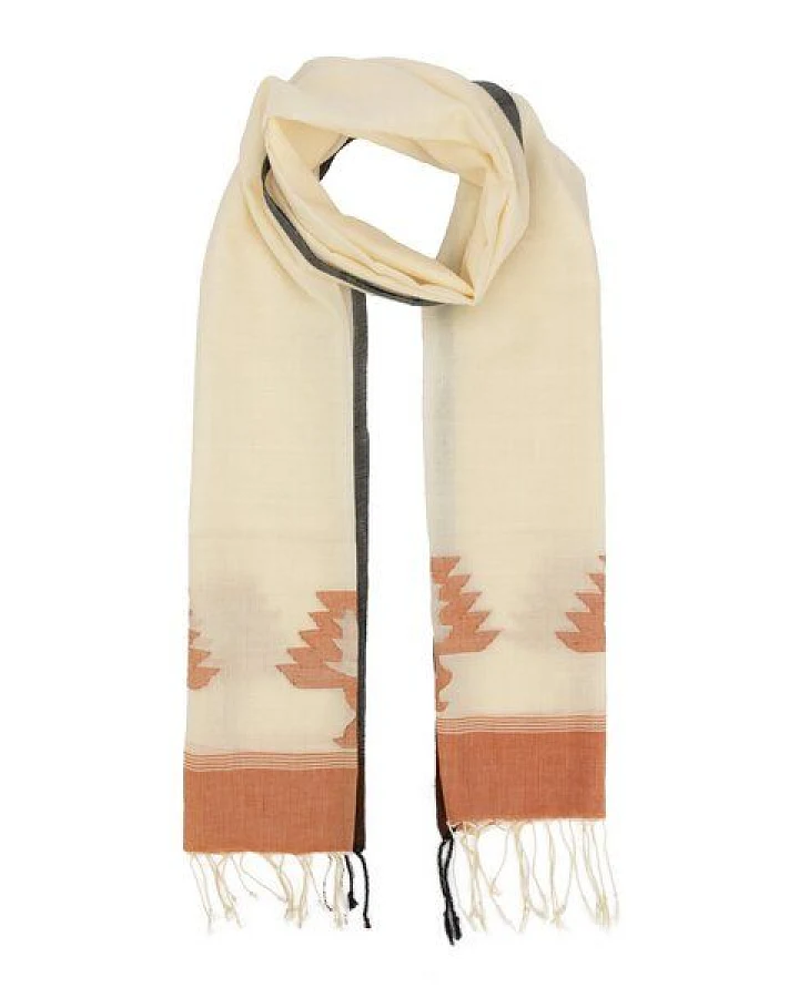 El Puente Schal aus Baumwolle in Creme mit roten Details