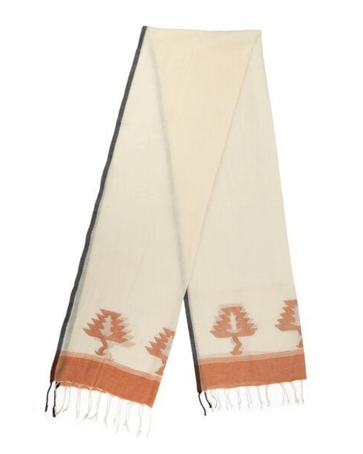 El Puente Schal aus Baumwolle in Creme mit roten Details – Ansicht 3