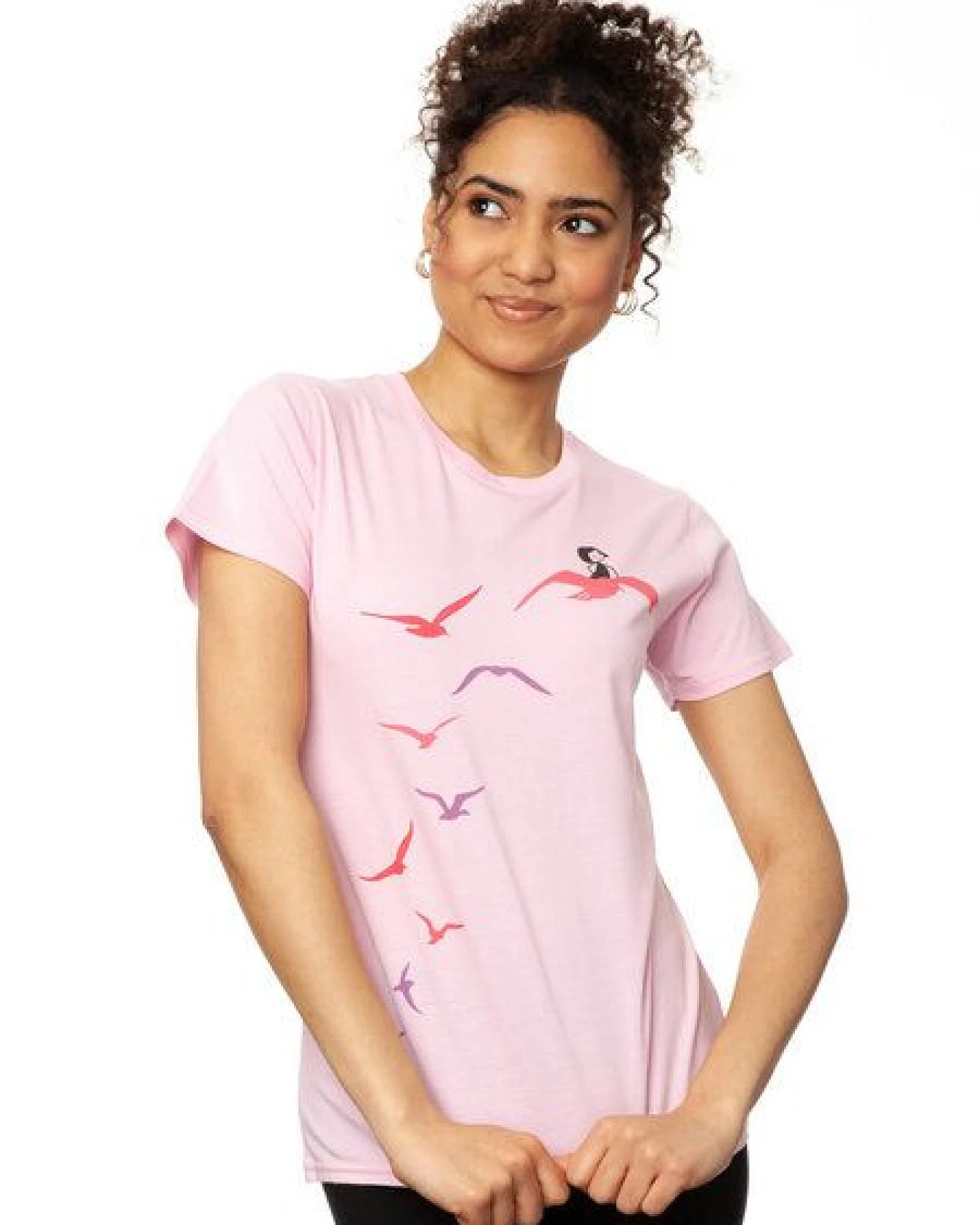 FellHerz Möwenflug rosa Damen T-Shirt Bio & Fair & Handbedruckt – Ansicht 4