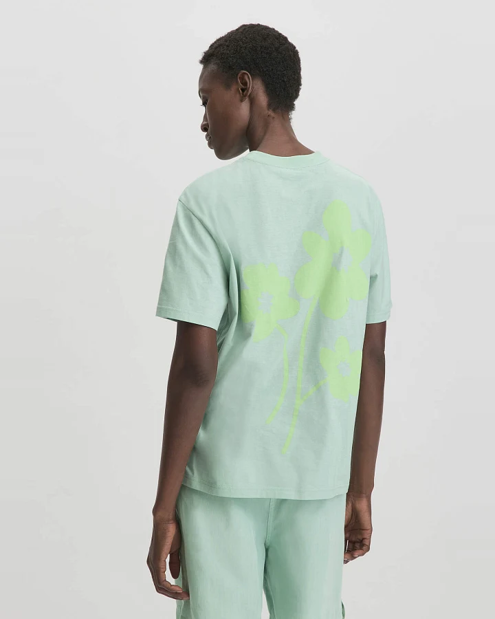 hessnatur Damen Print T-Shirt Oversize aus Bio-Baumwolle - grün - Größe 34
