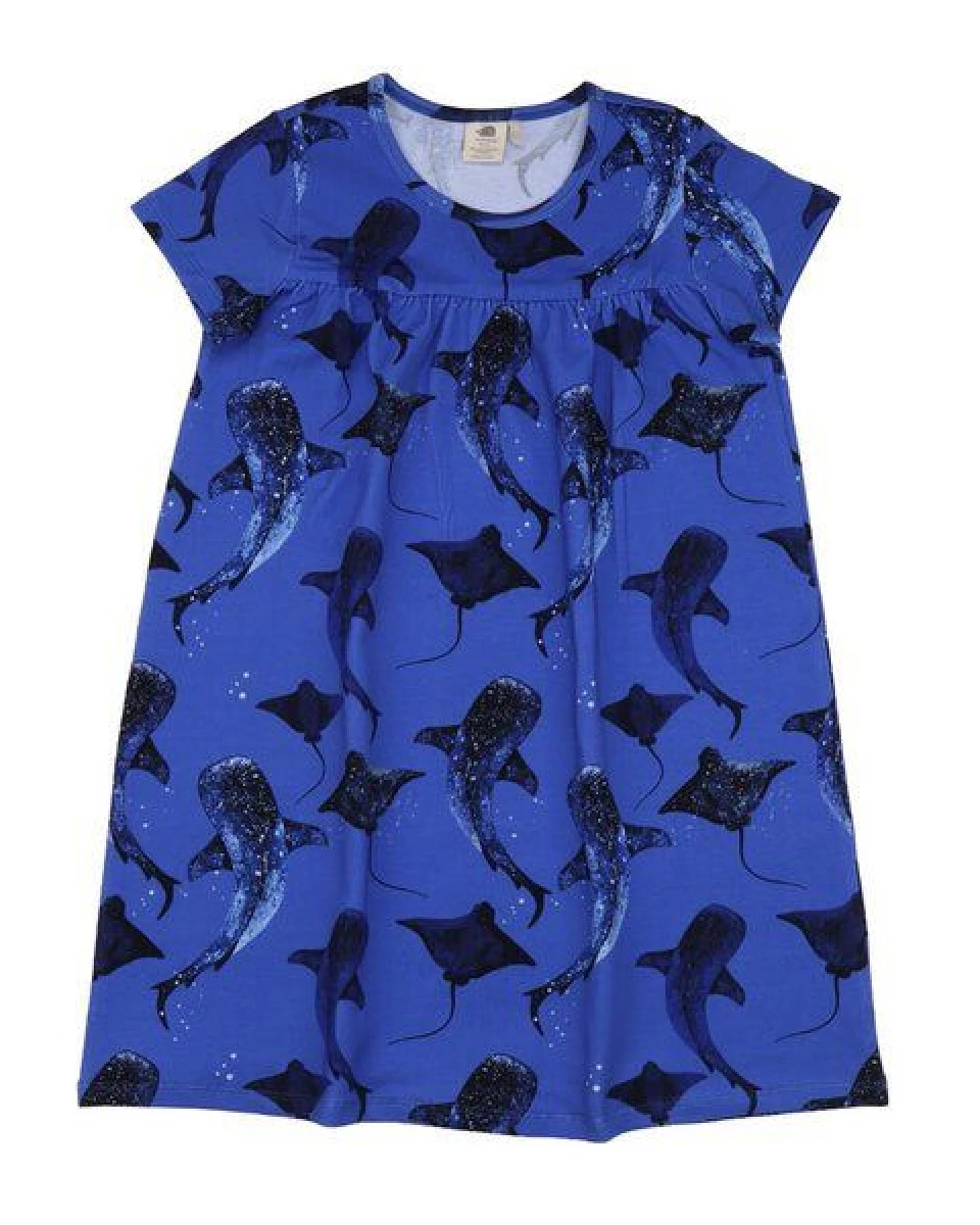 Baby Kleid GOTS zertifiziert Bio-Baumwolle Blau Wal-Print Kurzarm bequem „Wale & Rochen“ – Walkiddy – Ansicht 2