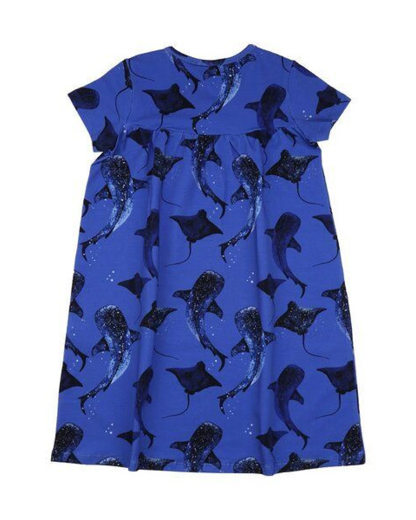 Baby Kleid GOTS zertifiziert Bio-Baumwolle Blau Wal-Print Kurzarm bequem „Wale & Rochen“ – Walkiddy – Ansicht 3