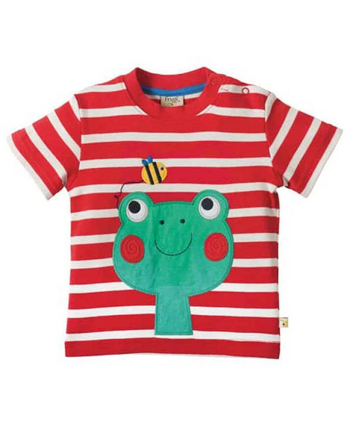 Frugi T-Shirt Frosch rot-weiß geringelt