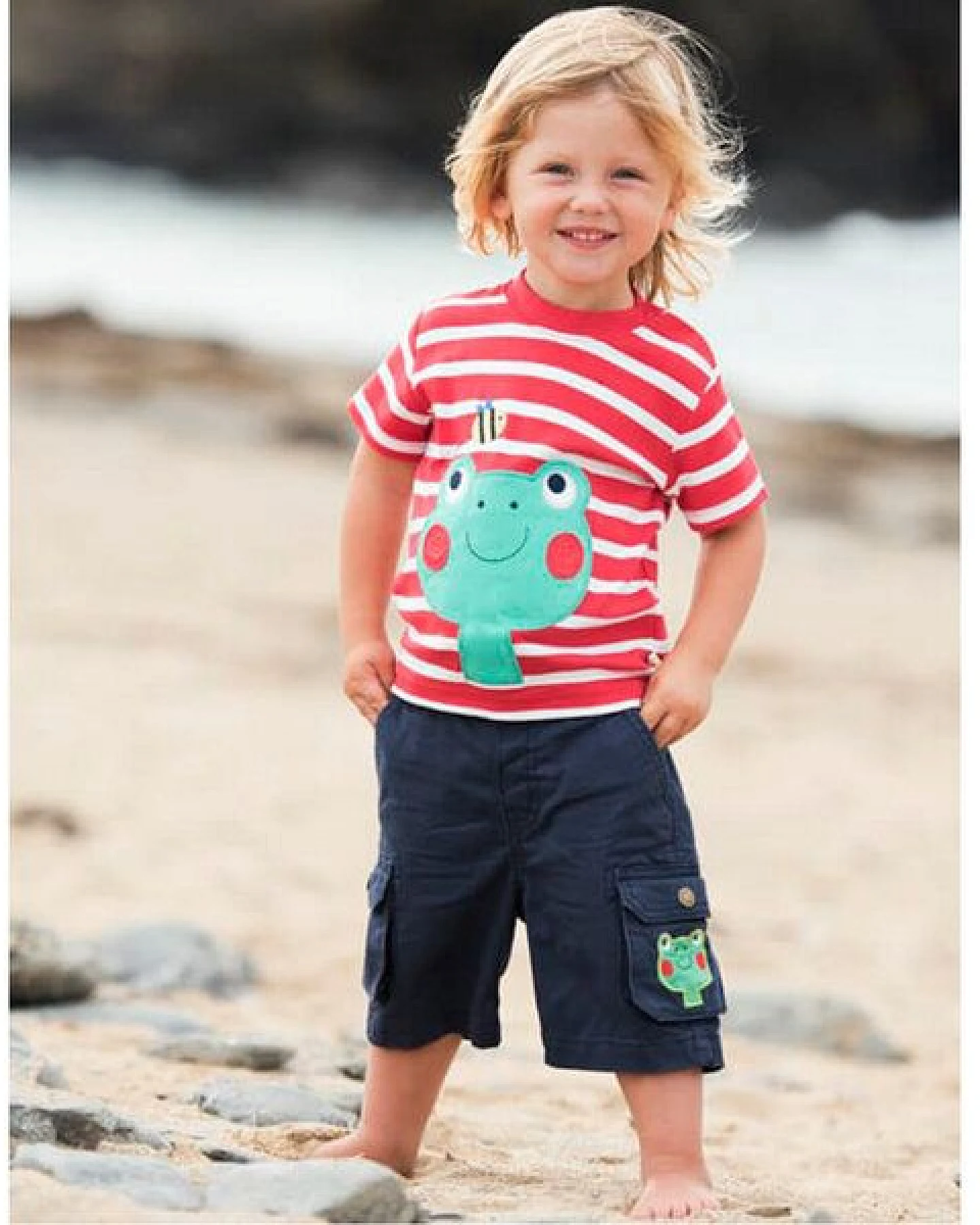 Frugi T-Shirt Frosch rot-weiß geringelt – Ansicht 2