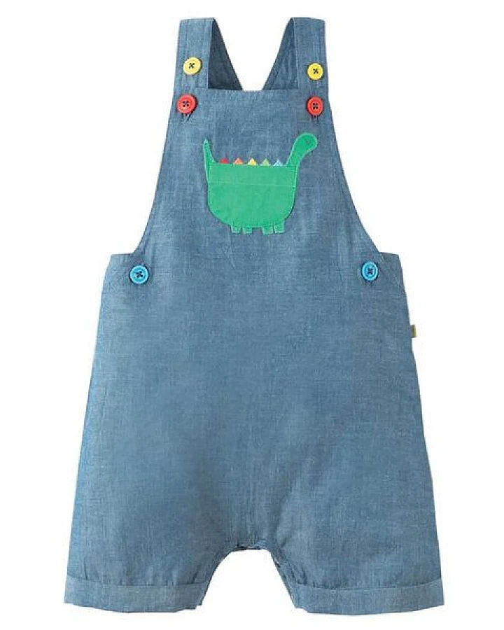 Frugi Latzhose mit Dinosaurier in jeansblau Sommerhose