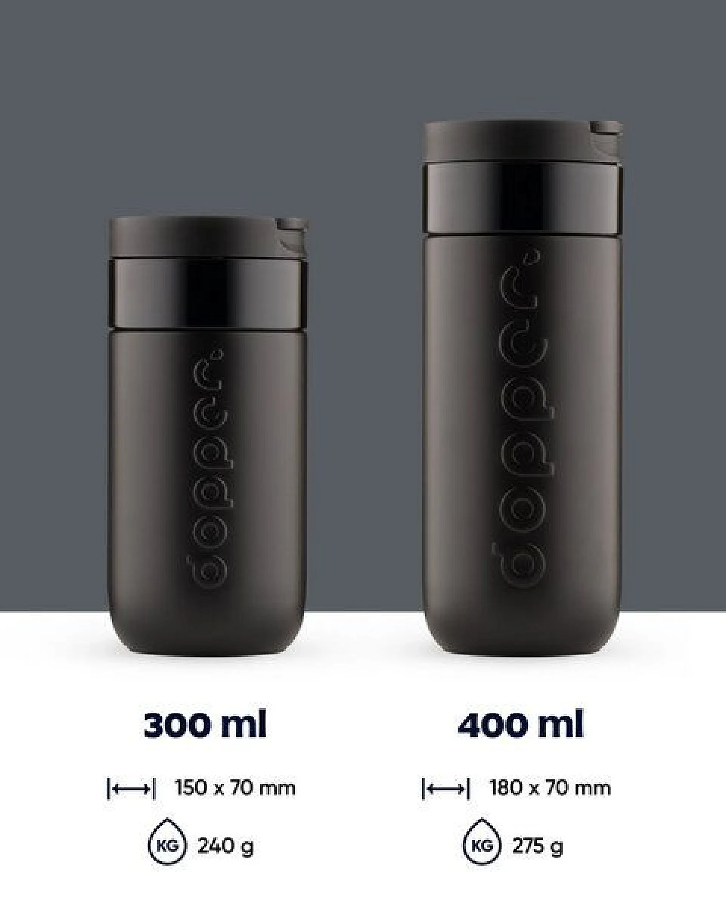Dopper Thermobecher Travel Mug 300ml, 400ml - Auflaufsicher, kohlensäurehaltige Getränke, 6 Stunden warm / 20 kalt – Ansicht 2