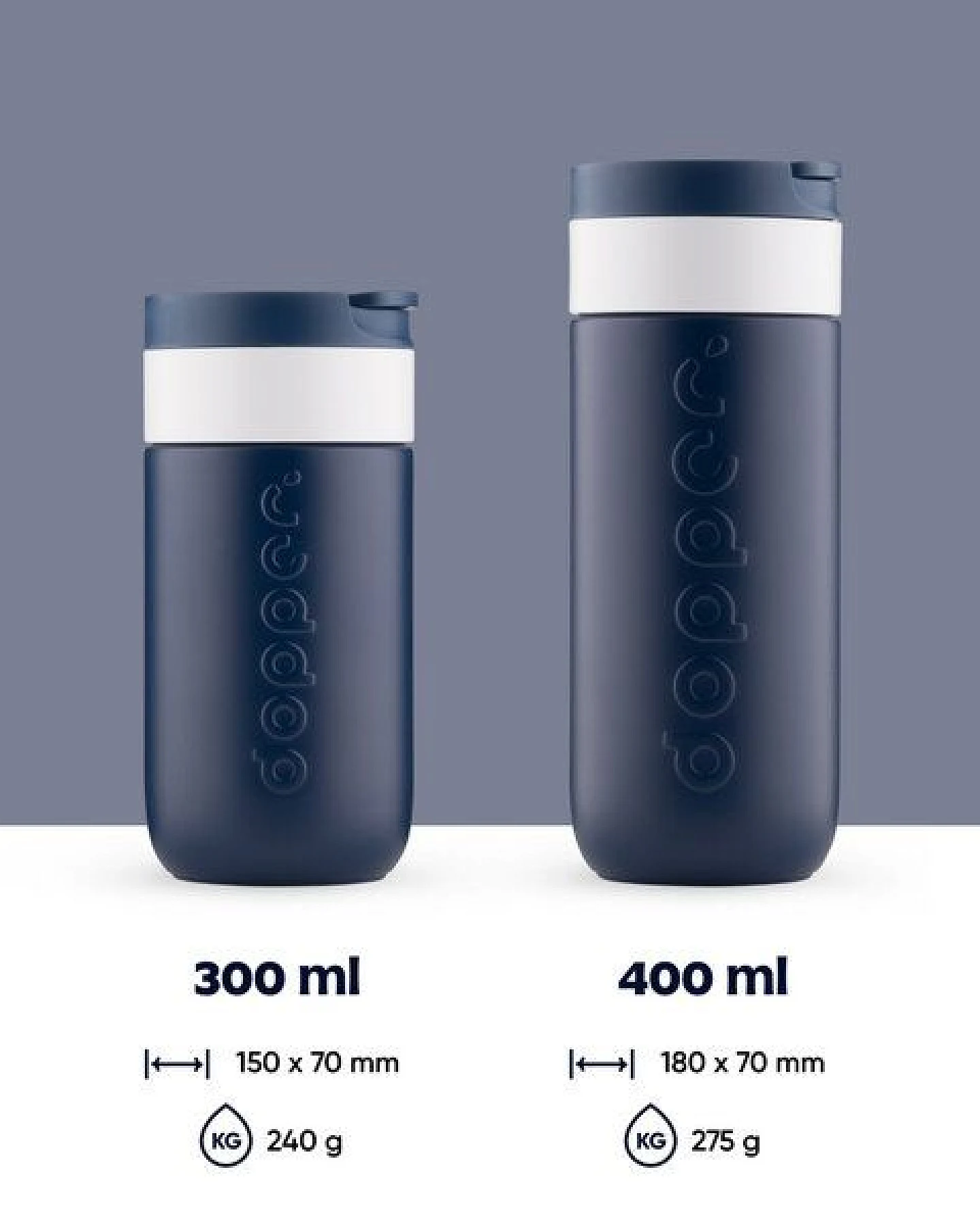 Dopper Thermobecher Travel Mug 300ml, 400ml - Auflaufsicher, kohlensäurehaltige Getränke, 6 Stunden warm / 20 kalt – Ansicht 2