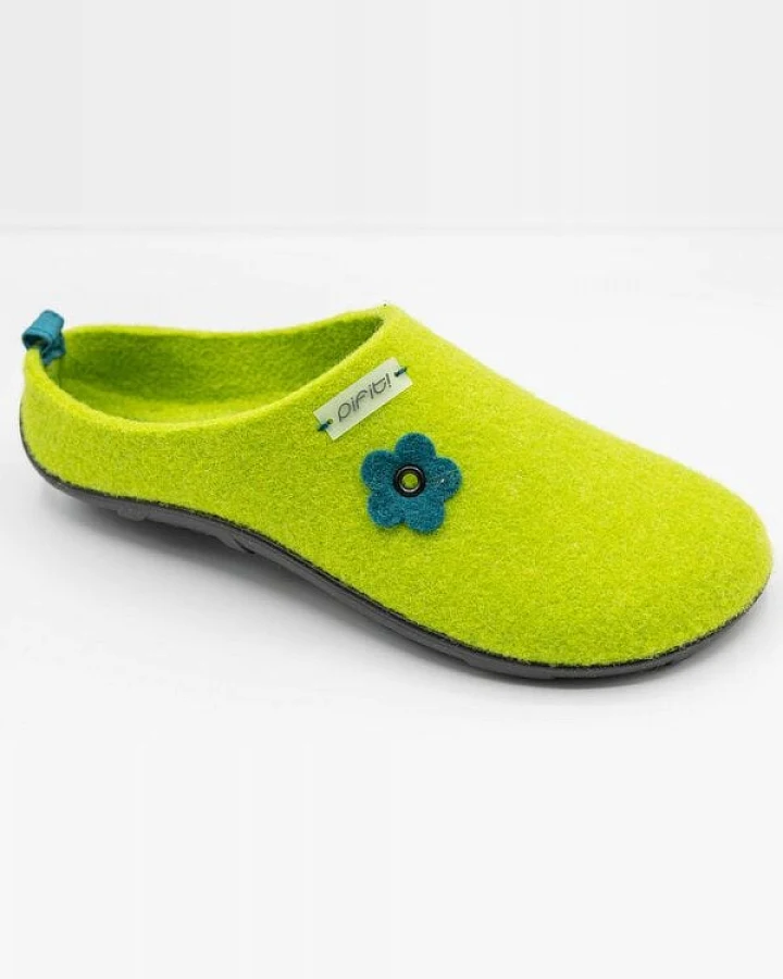 Pantoffel seasonal (Flower) mit Barfußgefühl pifit! aus hochwertigem Wollfilz, wiesengrün, 32102-1