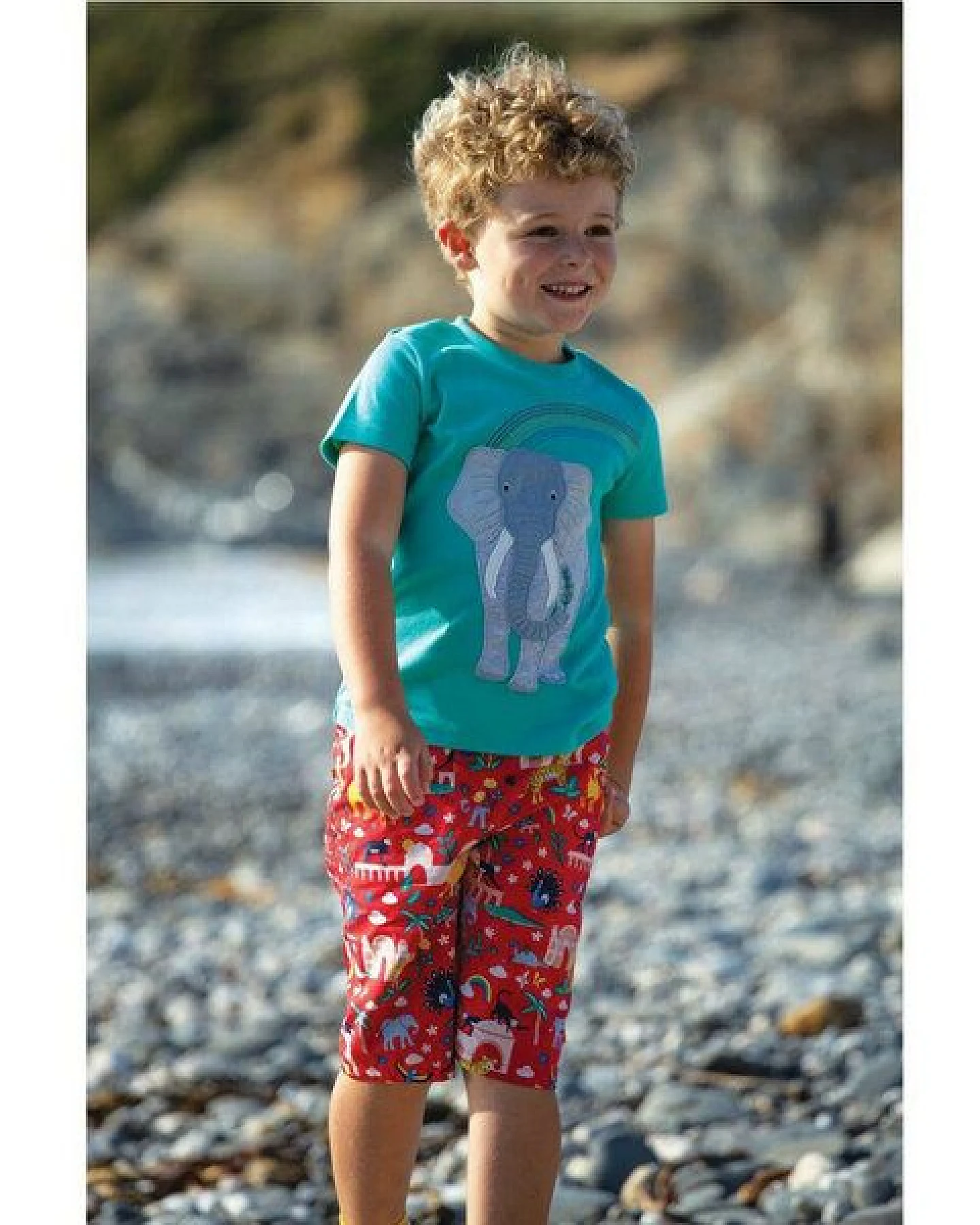 Frugi T-Shirt Elefant in Pazifik-grün Carsen Applique T-Shirt – Ansicht 2