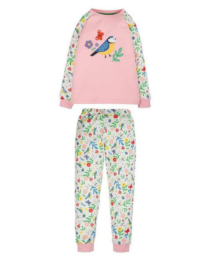 Frugi Schlafanzug Blaumeise in weiß-rosa-bunt