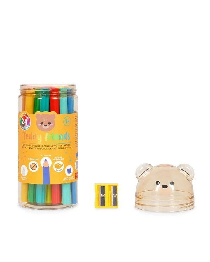 Legami Set mit 24 Buntstiften mit Anspitzer - Teddy Friends