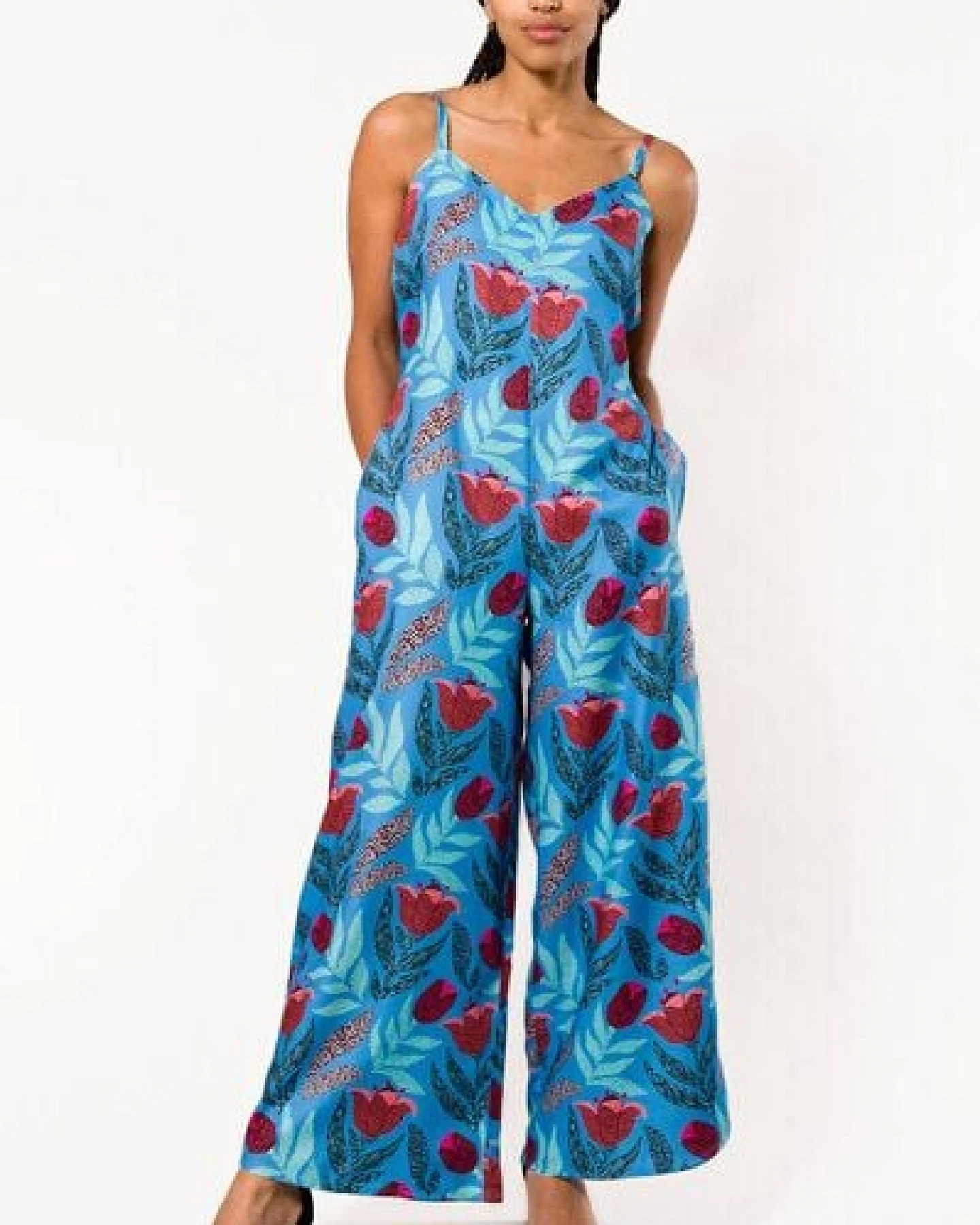 Nevice Blauer geblümter Jumpsuit – Ansicht 4