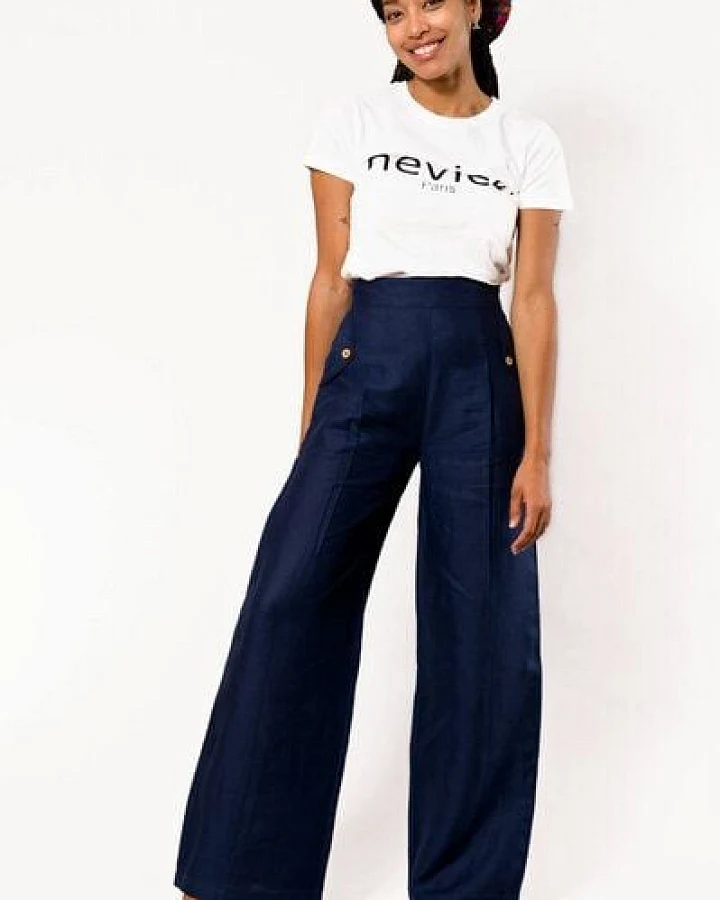 Nevice Navyblaue Leinenhose