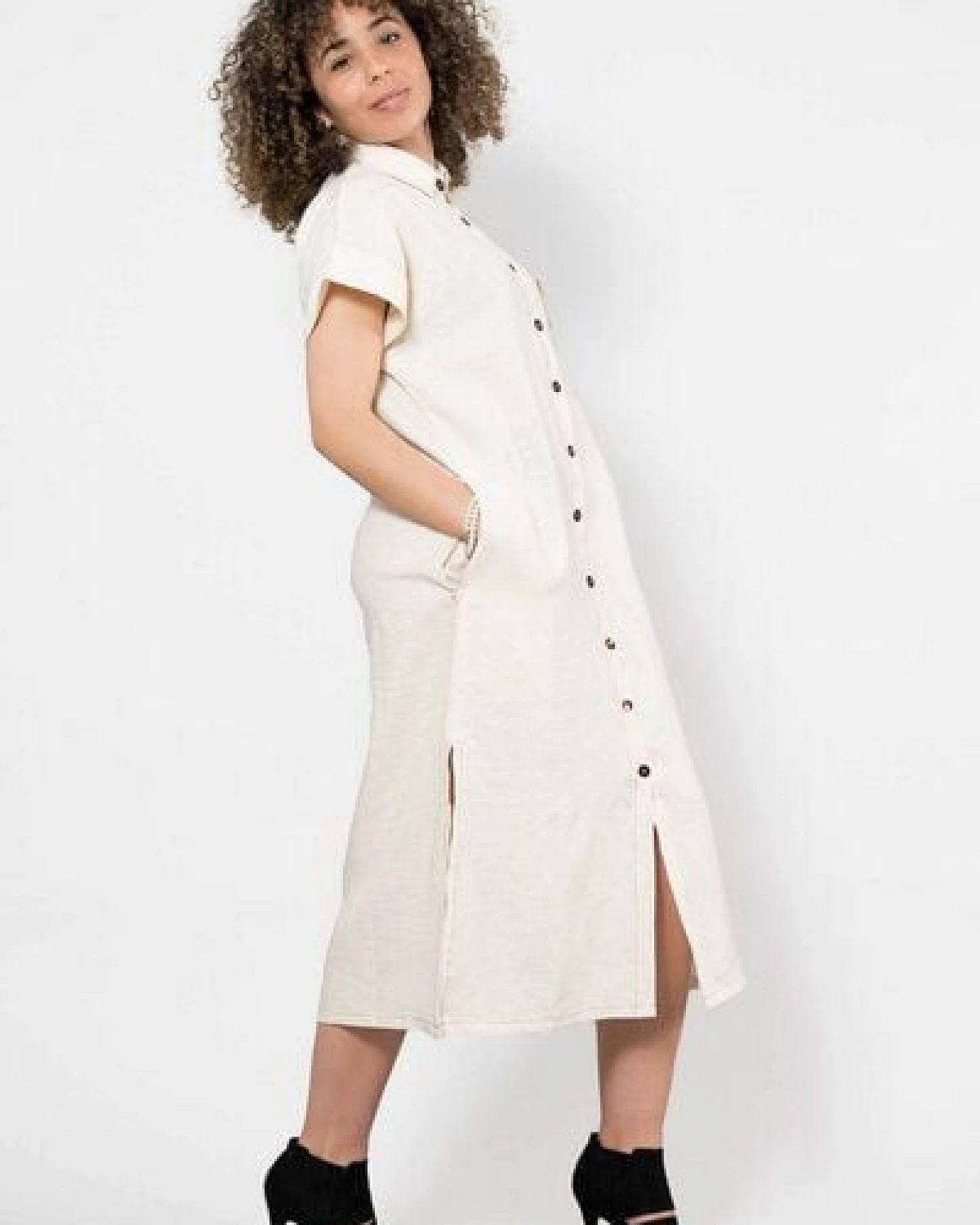 Nevice Hemdkleid aus Leinen beige – Ansicht 4