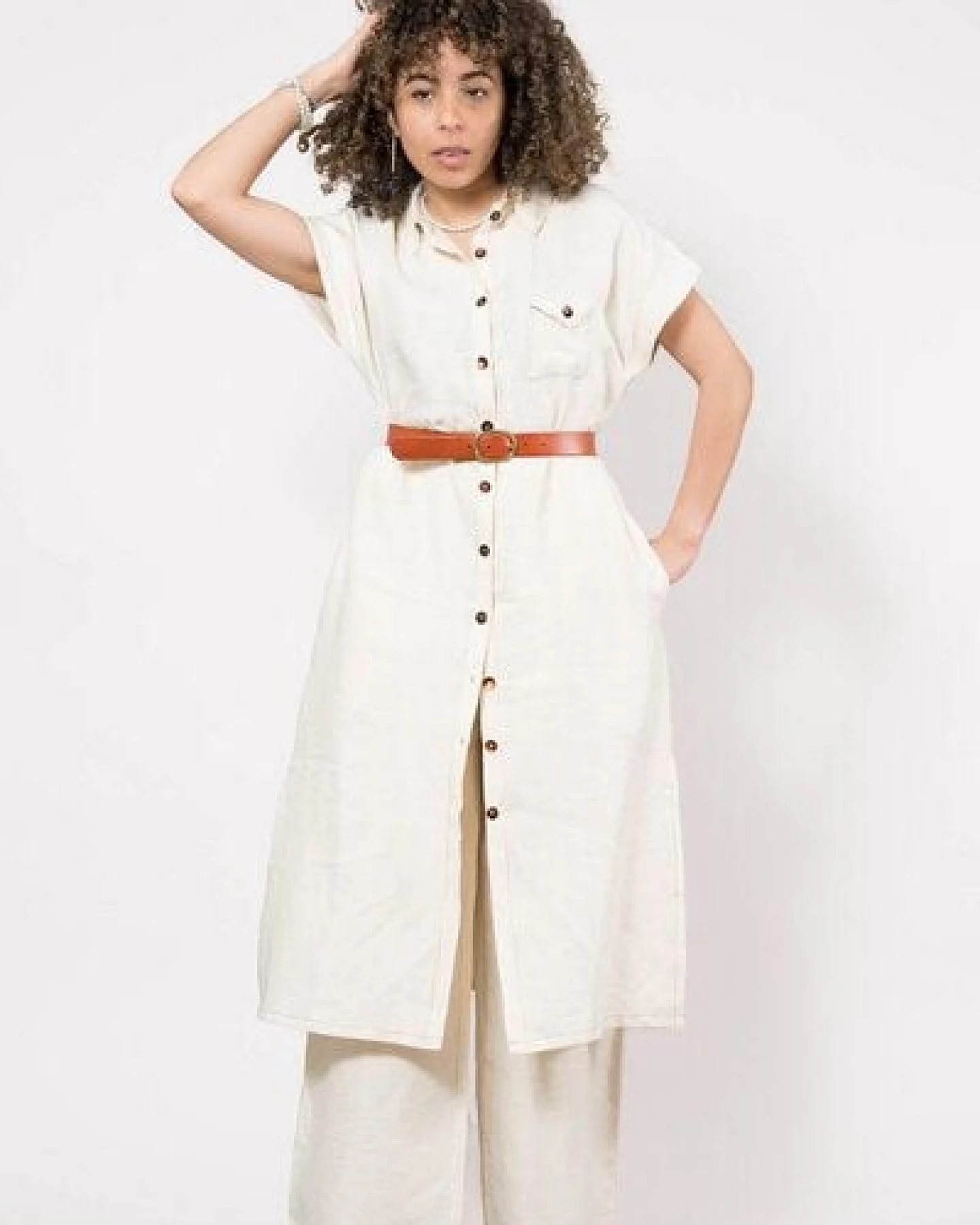 Nevice Hemdkleid aus Leinen beige – Ansicht 3