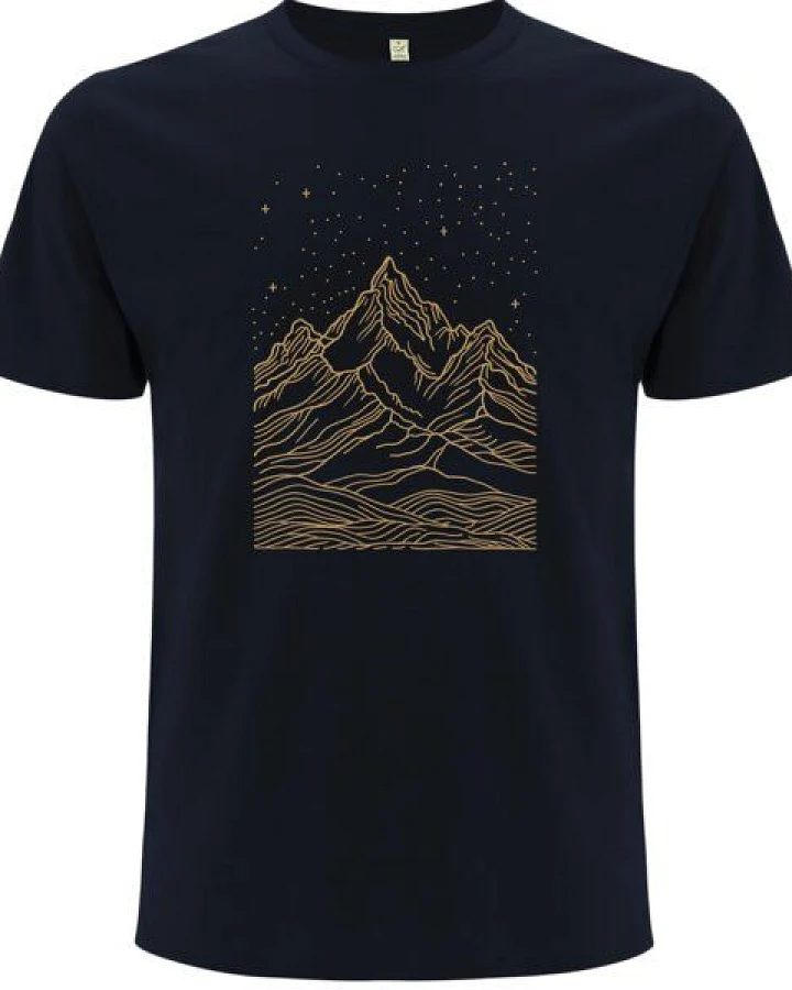 Spreecult LineArt Sternenhimmel - Bio und Fair - Männer Unisex T-Shirt - Line Art Berge