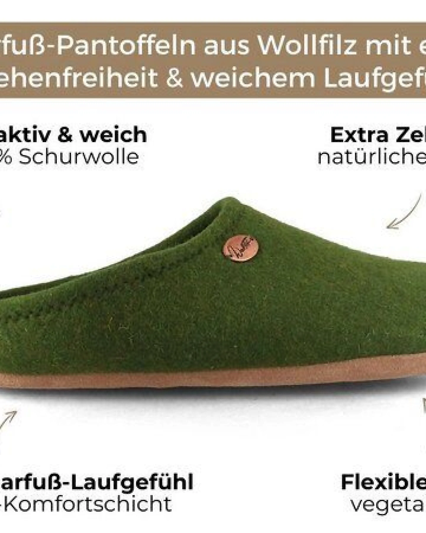 WoolFit Barefoot Barfuß-Hausschuhe unisex Filz-Pantoffeln mit viel Zehenfreiheit, nachhaltig aus 100% Wolle – Ansicht 3
