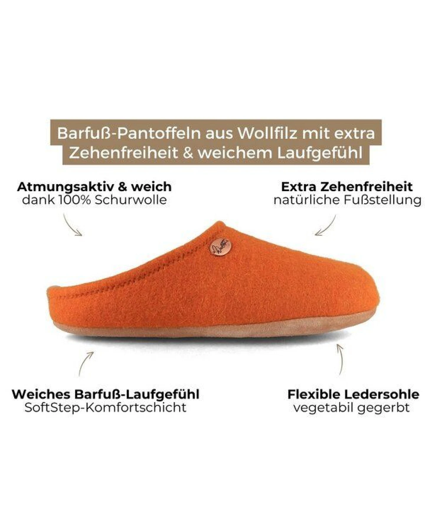 WoolFit Barefoot Barfuß-Hausschuhe unisex Filz-Pantoffeln mit viel Zehenfreiheit, nachhaltig aus 100% Wolle – Ansicht 3