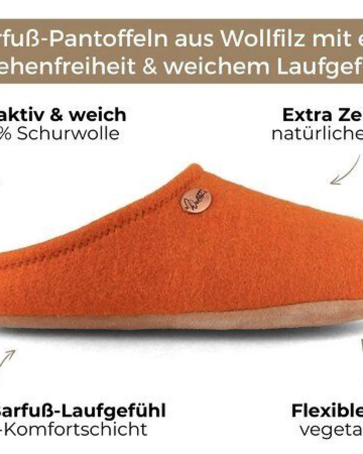 WoolFit Barefoot Barfuß-Hausschuhe unisex Filz-Pantoffeln mit viel Zehenfreiheit, nachhaltig aus 100% Wolle – Ansicht 3