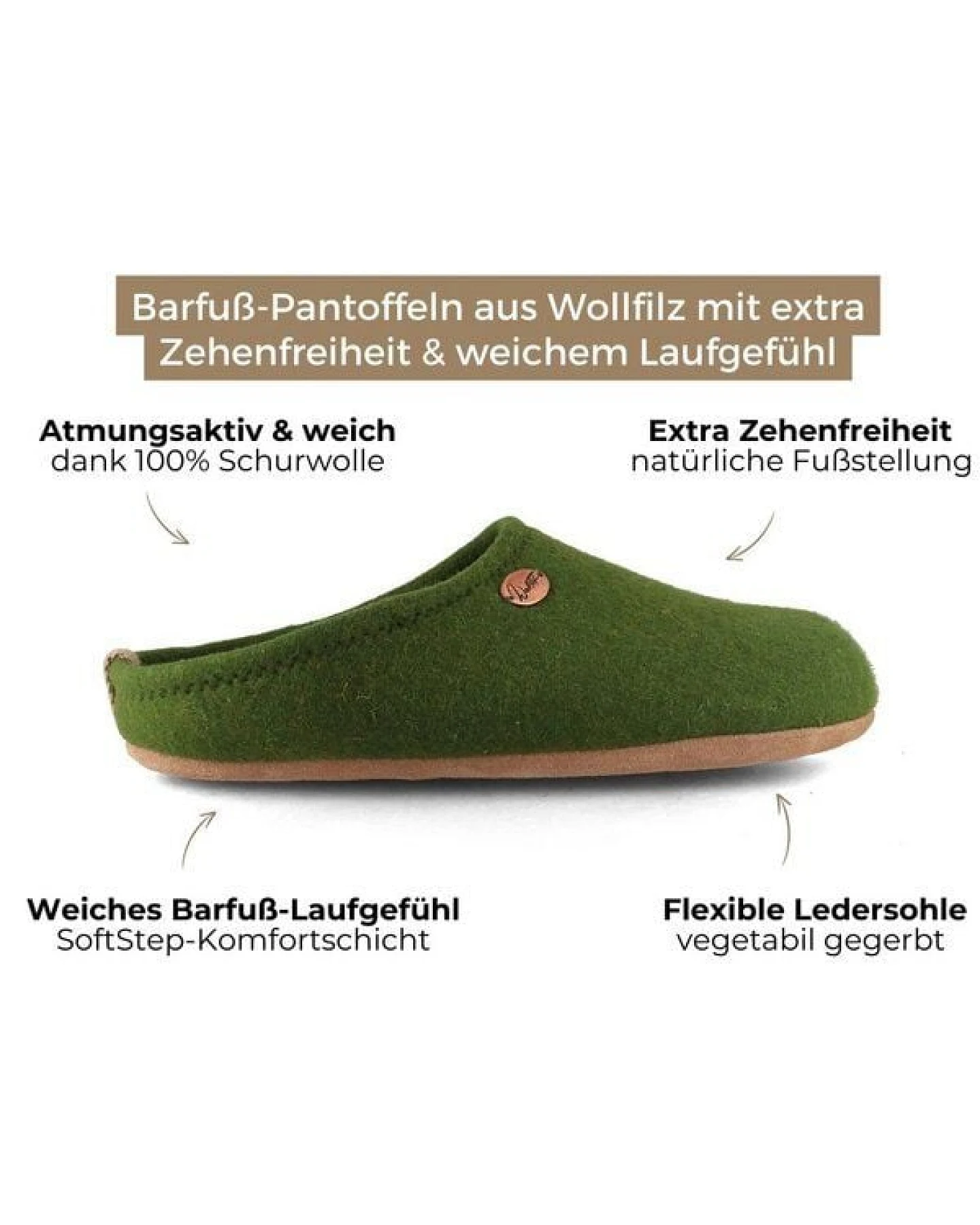 WoolFit Barefoot Barfuß-Hausschuhe unisex Filz-Pantoffeln mit viel Zehenfreiheit, nachhaltig aus 100% Wolle – Ansicht 3