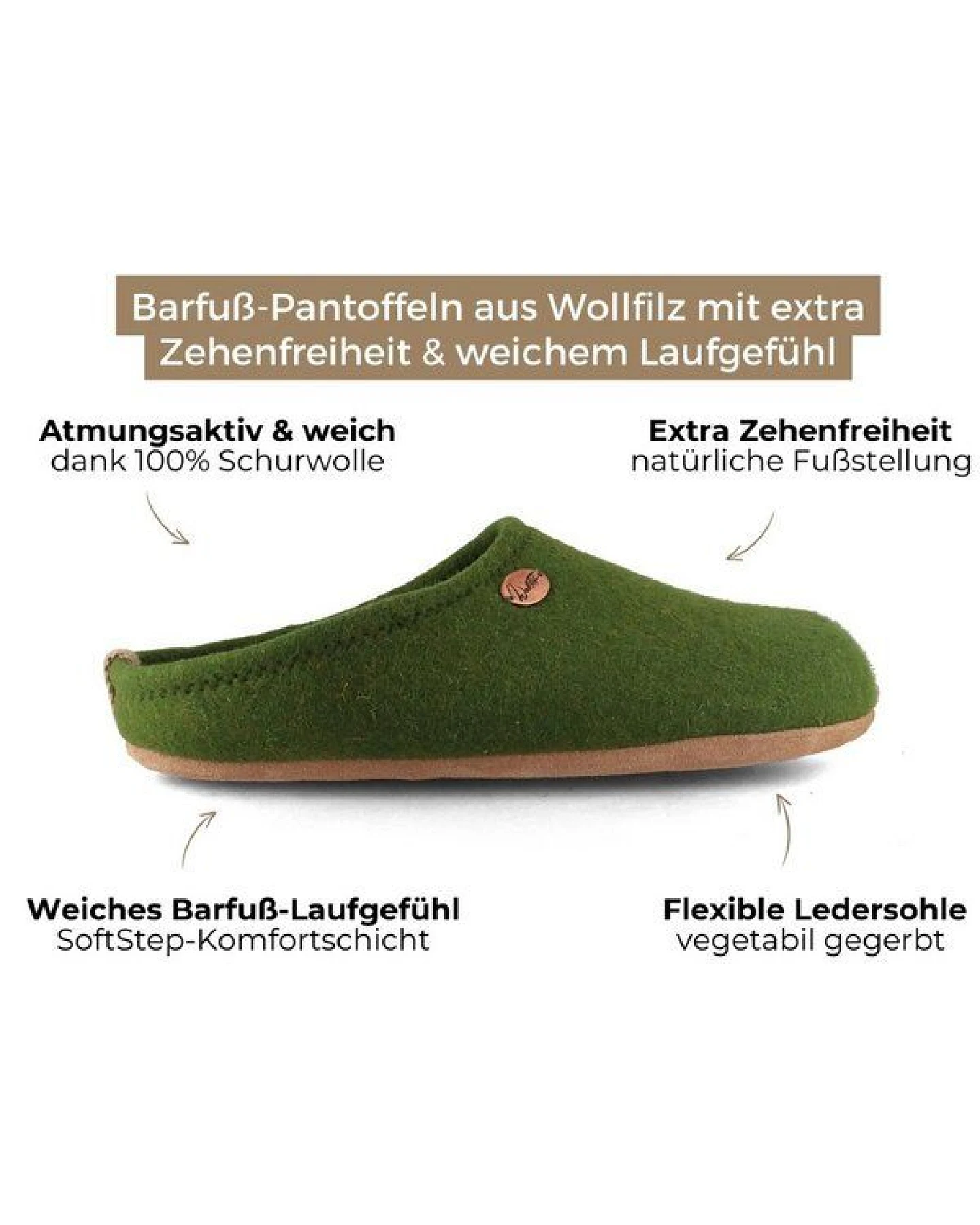 WoolFit Barefoot Barfuß-Hausschuhe unisex Filz-Pantoffeln mit viel Zehenfreiheit, nachhaltig aus 100% Wolle – Ansicht 3