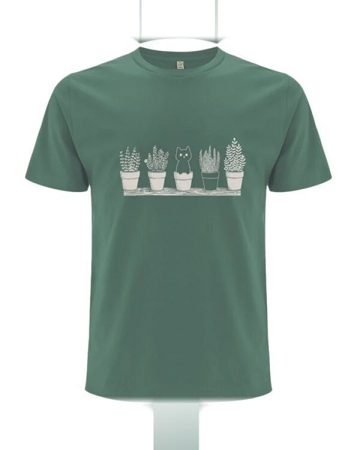 Spreecult Blumen Katze - Bio und Fair - Männer Unisex T-Shirt - Pot Cat